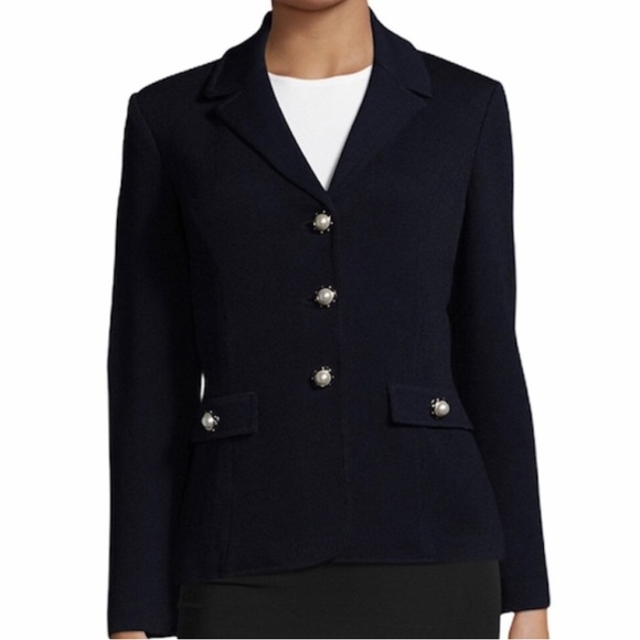 St. John Collection Santana Black Button Up Wool Knit Blazer Jacket Ladies 10 - Picture 1 of 13